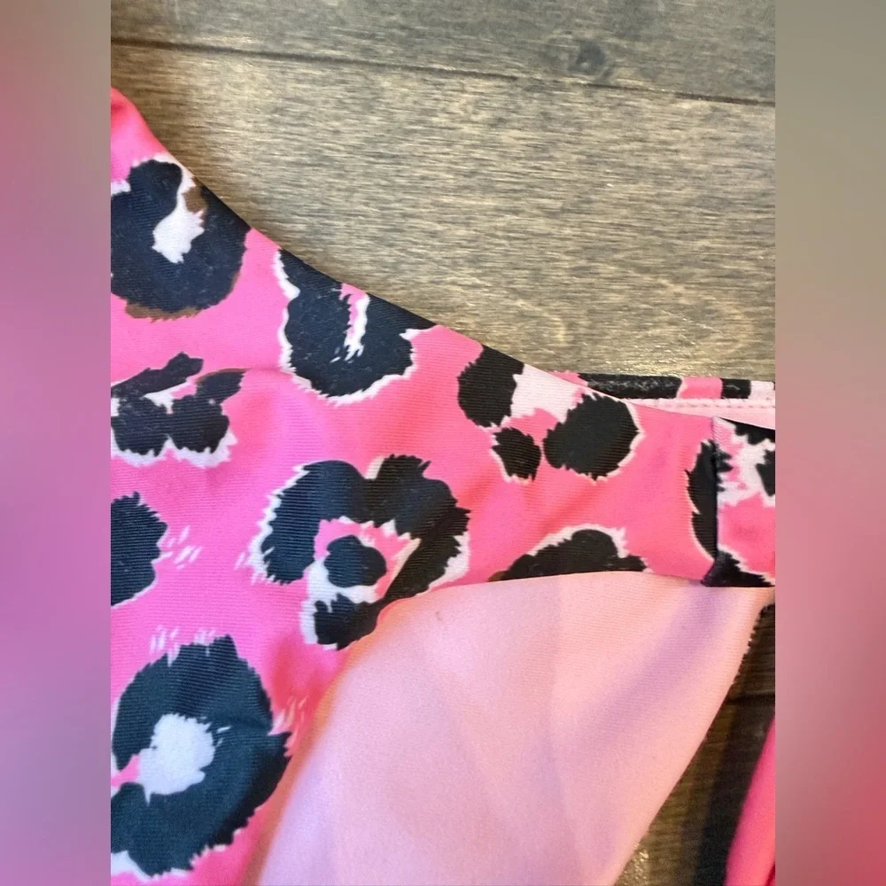 Designer Pink & Turquoise Heart Leopard Cutout Swimsuit